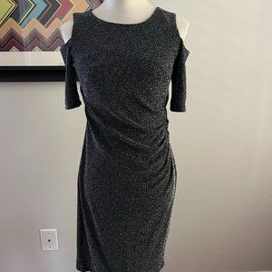 En Focus Black/Silver Metallic Cocktail Dress SZ 6